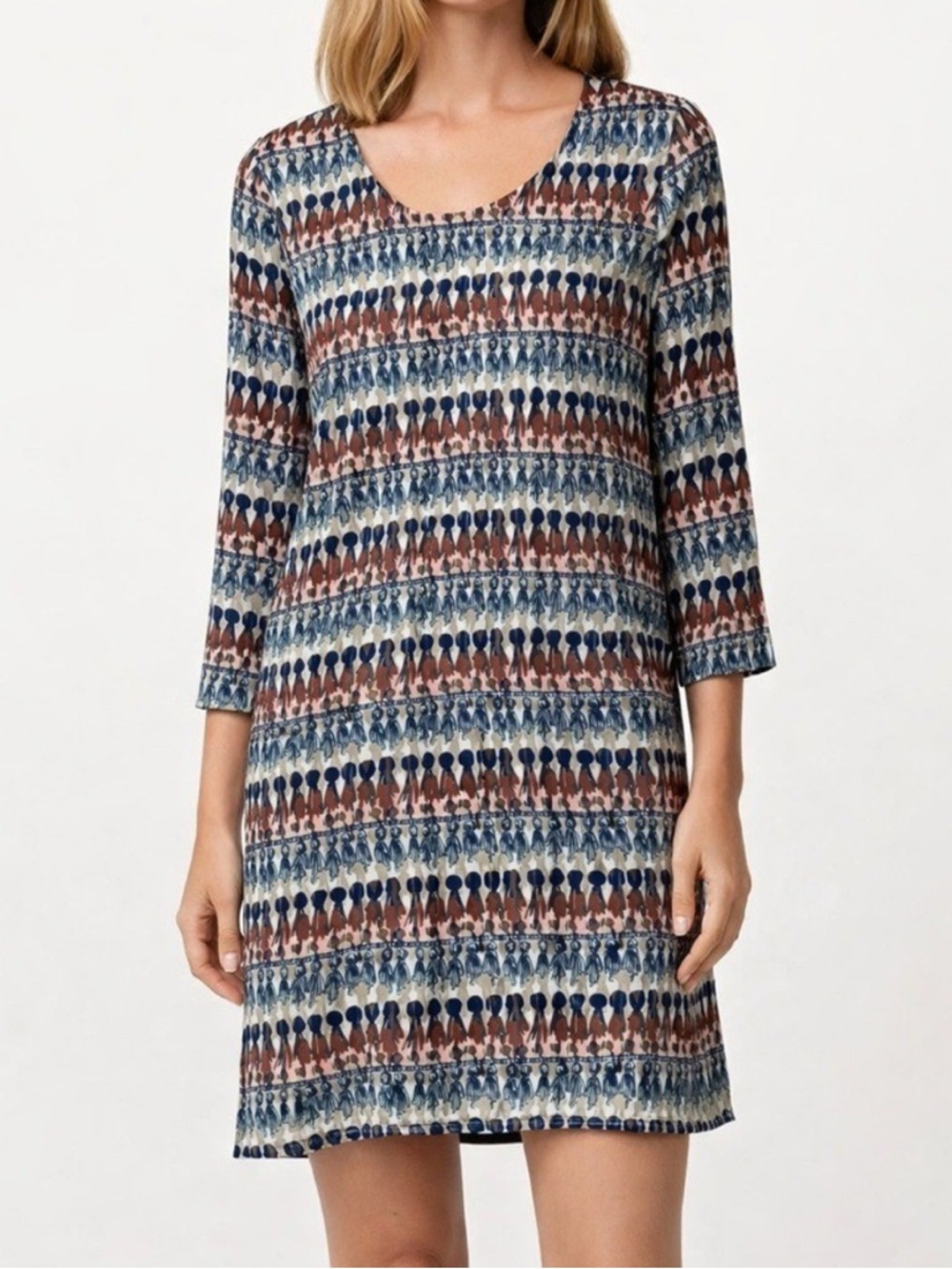 Marie Oliver | Silk Tassel print shift mini dress Women’s size S scoop summer